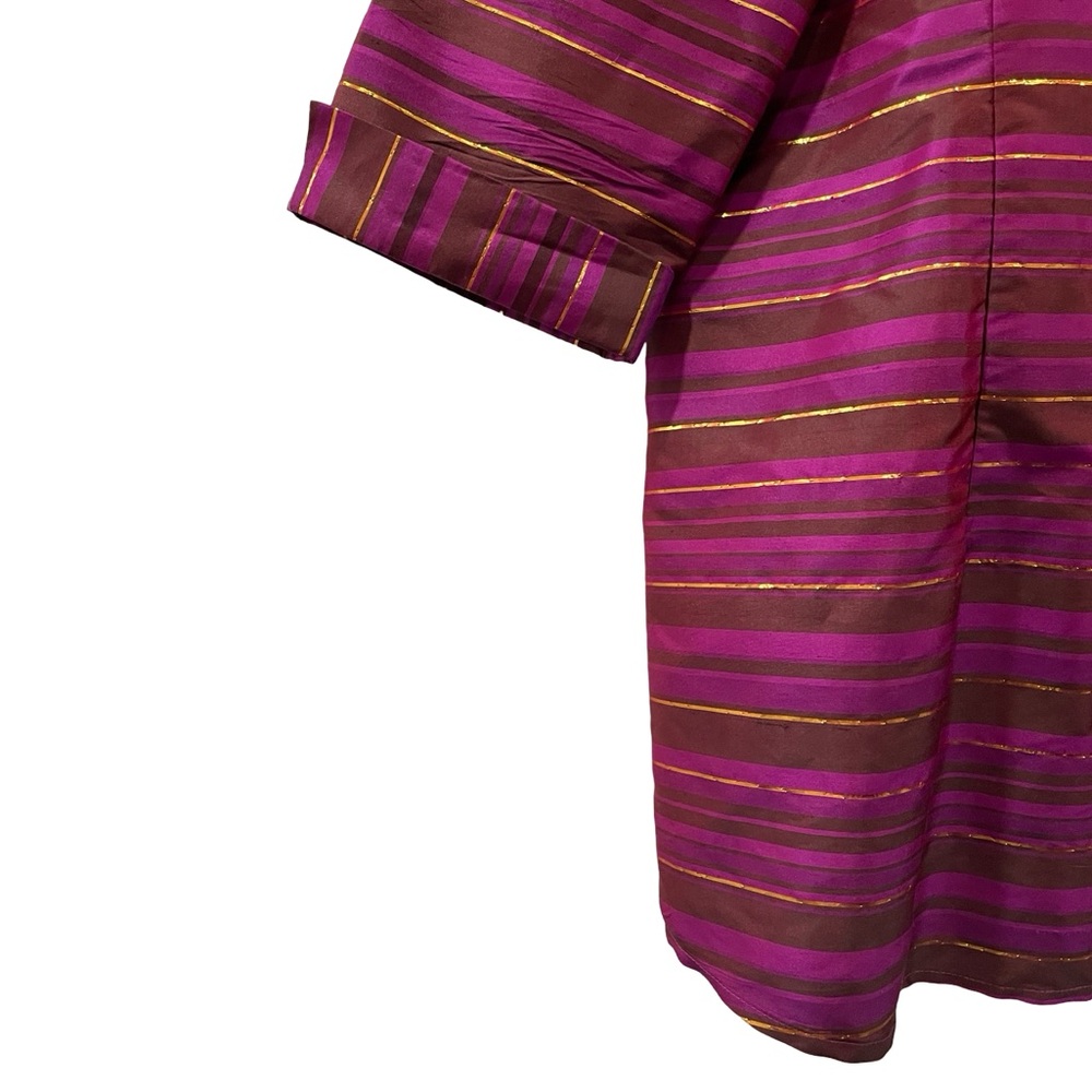 [16] SASH Blouse silk 3/4 sleeve gold purple striped - Picture 7 of 7